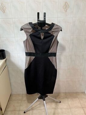 Black Sheath Dress with Nude Mesh Accents